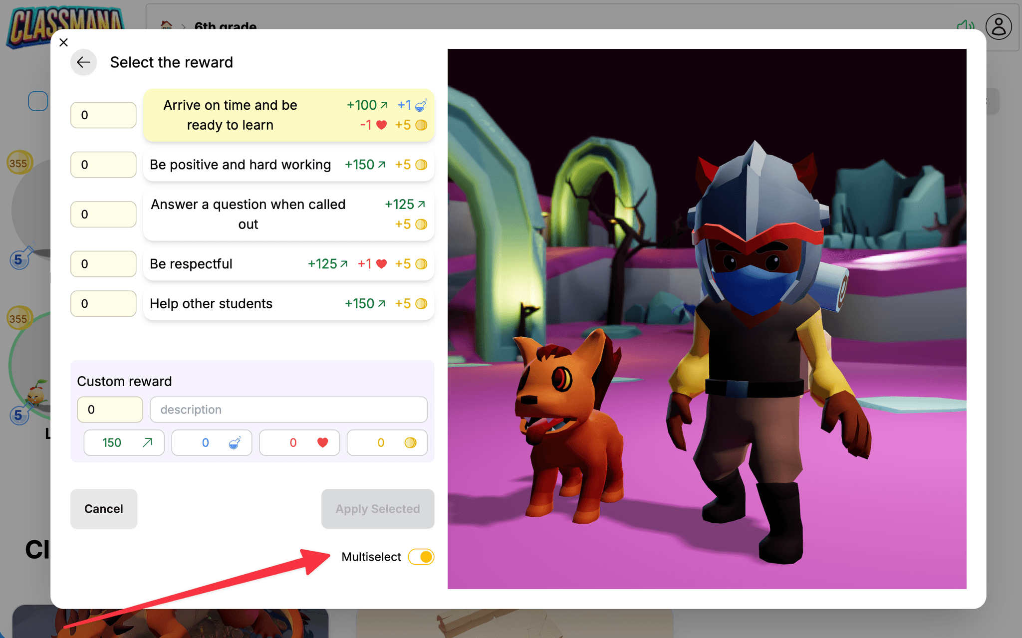 Többszörös kijelölés mód kapcsoló jutalmakhoz