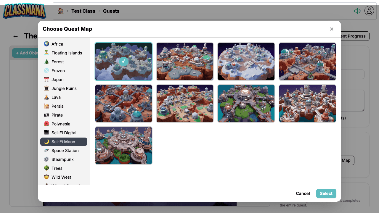 Küldetéstérkép választó