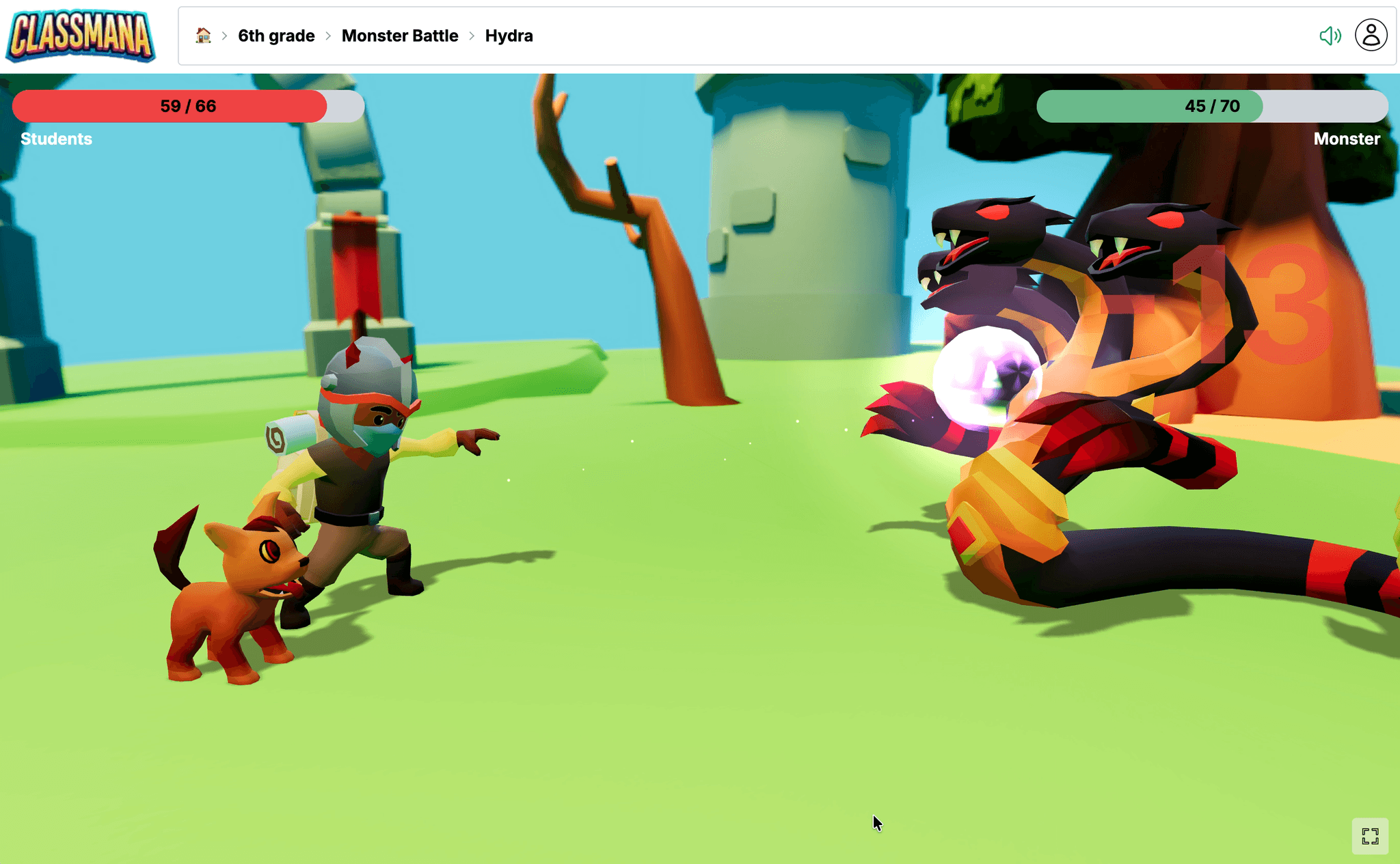 ClassMana szörnycsata — a diákok szörnyeket győznek le helyes válaszokkal