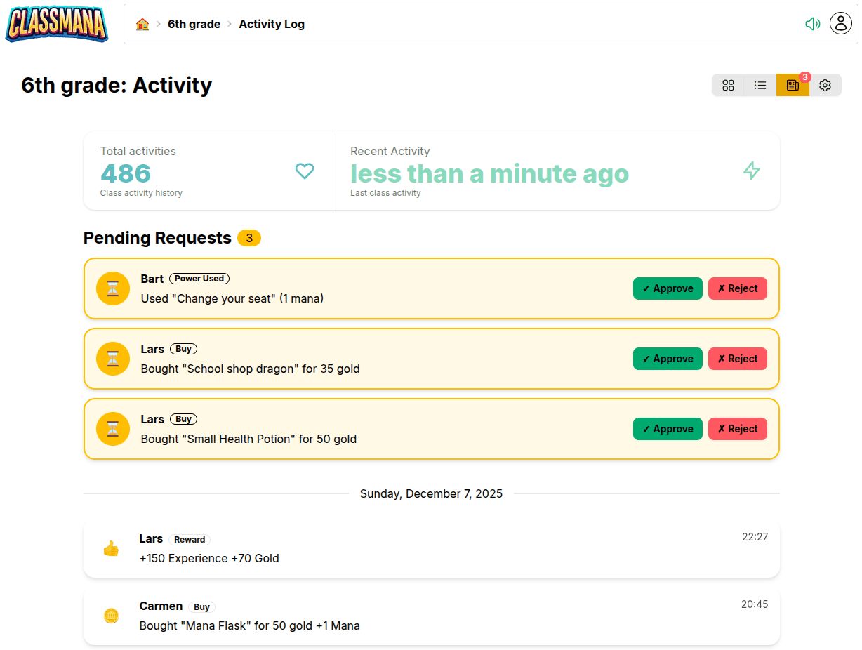 Aktivitás oldal függőben lévő kérésekkel